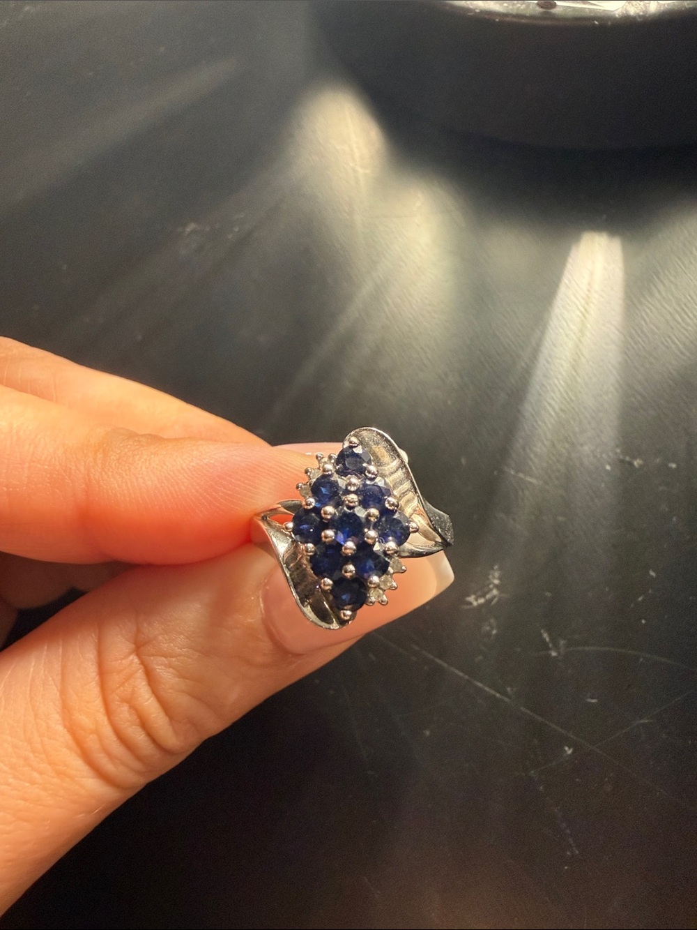 Silver Blue Cluster Gemstone Ring